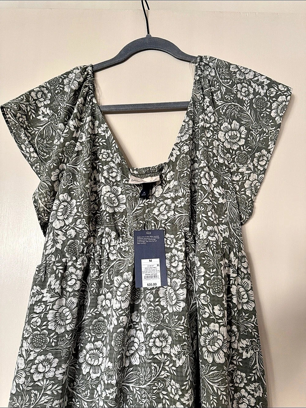 NWT Universal Thread Olive Floral Flutter Short Sleeve Maxi Dress Sage & White